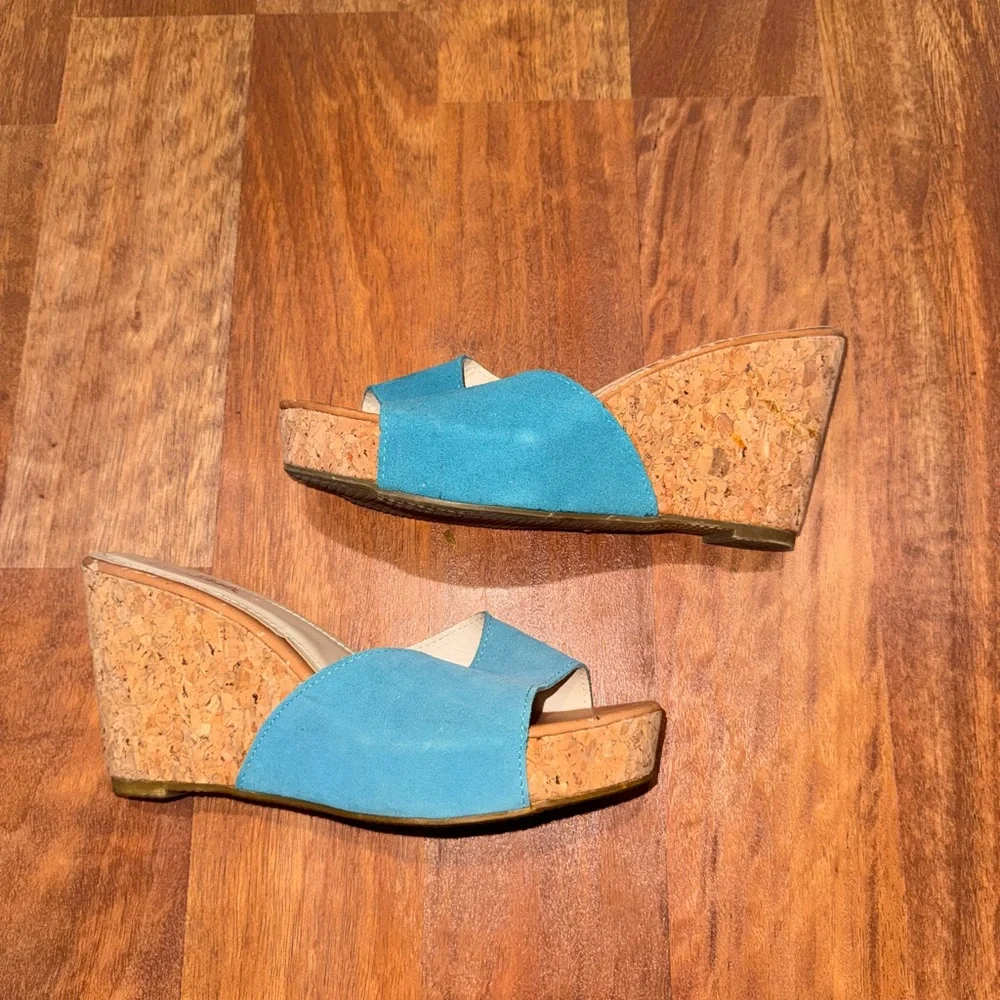 Vera Bradley Y2K 90s Blue Cork Wedge Sandals